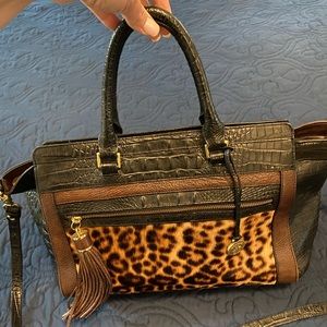 Brahmin leopard/black leather bag